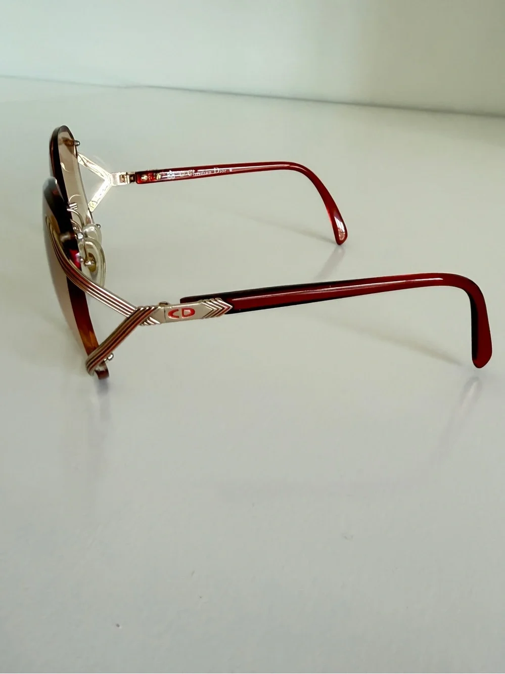 Vintage Christian Dior 2289 Sunglasses Optyl Gold Burgundy 80s Butterfly Austria